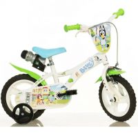 Bluey 12” dječji bicikl s držačem za bočicu i pomoćnim kotačićima u bijelo-plavo-zelenoj boji – Dino Bikes bicikl