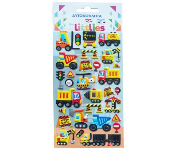 The Littlies: 3D pufasti set naljepnica s radnim strojevima 10x22cm na listu