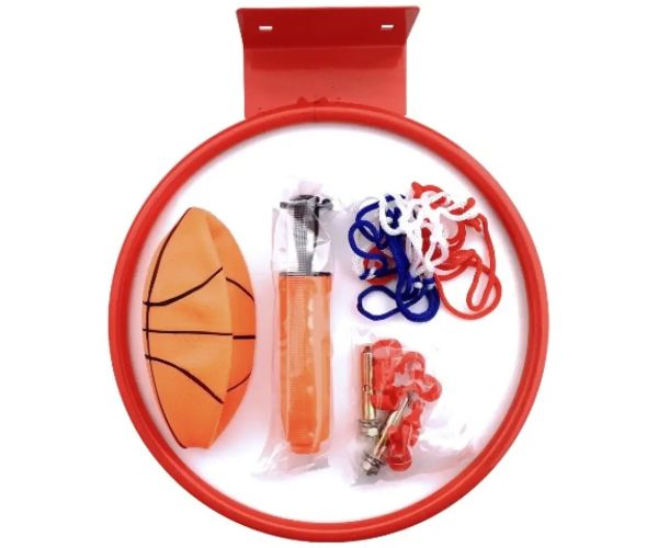 Set metalnih košarkaških prstenova s ​​mrežom u boji, loptom i pumpom, 24 cm