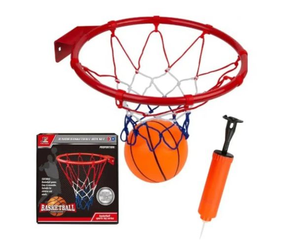 Set metalnih košarkaških prstenova s ​​mrežom u boji, loptom i pumpom, 24 cm