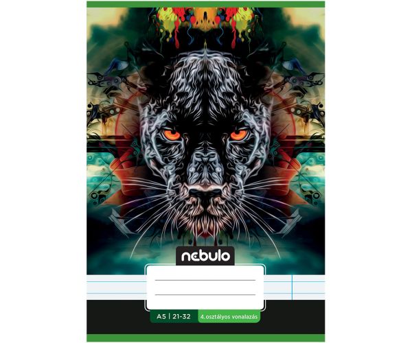Nebulo: Spajalica bilježnica za 4. razred s crnim panter uzorkom, crtana, format A/5, 21-32