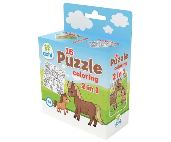 16 Darabos Színezős Puzzle 2 az 1-ben - Póni