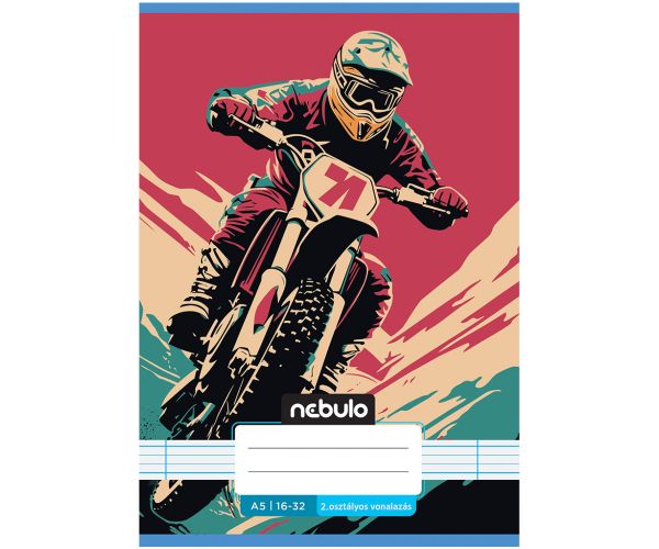 Nebulo: Spajalica bilježnica s crtama za 2. razred s motivom cross motora, 16-32 A/5
