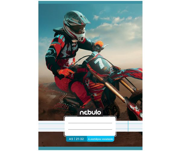 Nebulo: Spajalica bilježnica s linijama za 4. razred s motivom trkaćeg motora 21-32 A/5