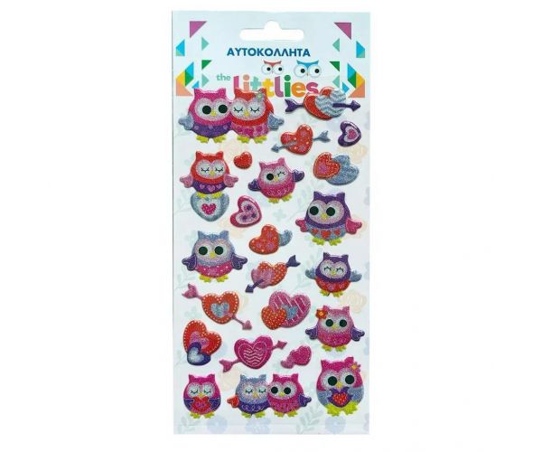 The Littlies: Sjajni set 3D pufastih naljepnica s sovom 10x22cm na listu