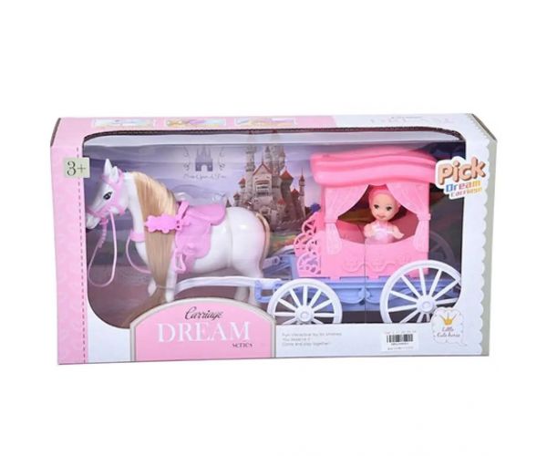 Kočija iz snova set sa konjem i bebom od 7,5cm u ružičastoj boji