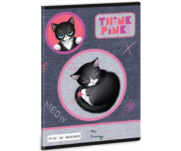 Ars Una: Think Pink crna bilježnica s mačkama i kvadratićima A5 27-32