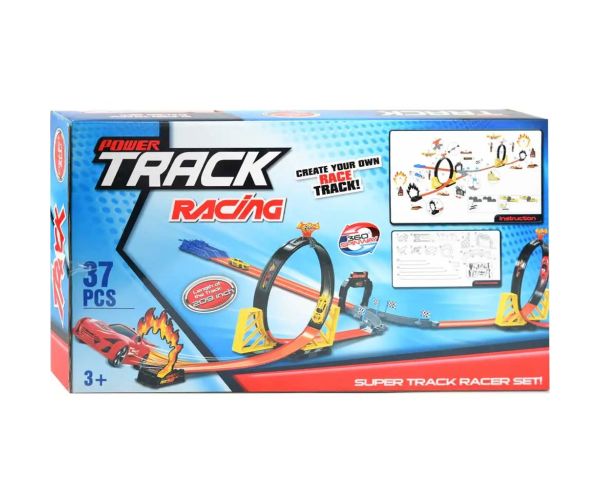 Power Track Set trkaćih staza od 37 dijelova s ​​petljom i 2 auta na povlačenje 1/64