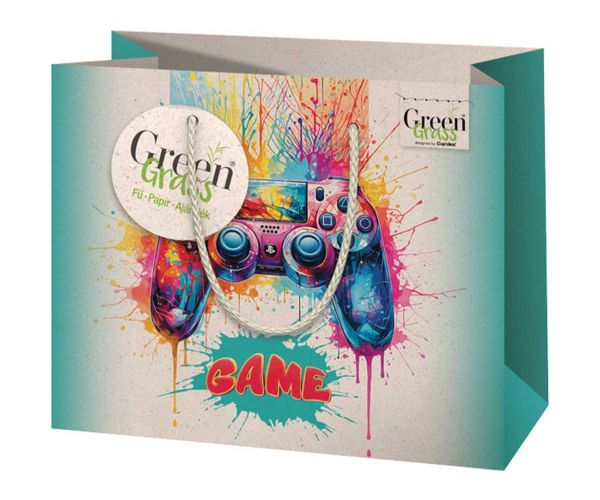 Premium srednja torba za poklone s uzorkom Green Grass Gamer 18x10x23cm