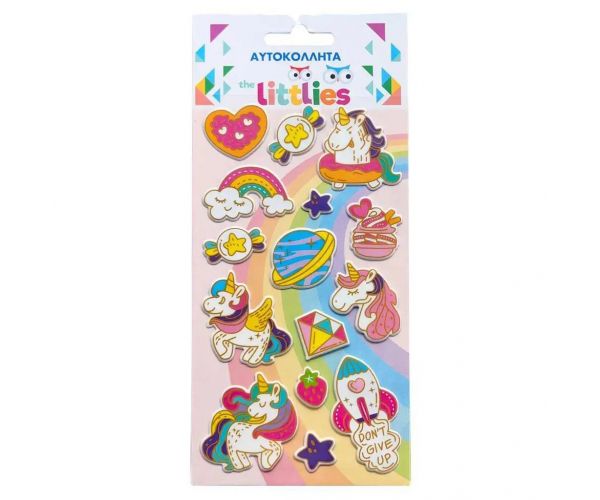 The Littlies: 3D pufasti set naljepnica s jednorogom 10x22cm na listu