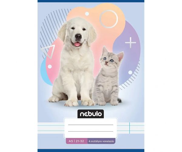 Nebulo: Bilježnica s linijama za 4. razred s uzorkom psa i mačke A/5 21-32
