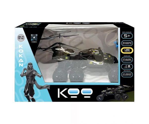KOO: Kokan 052 daljinski terenski automobil i helikopter 2 u 1 igračka set s LED svjetlom