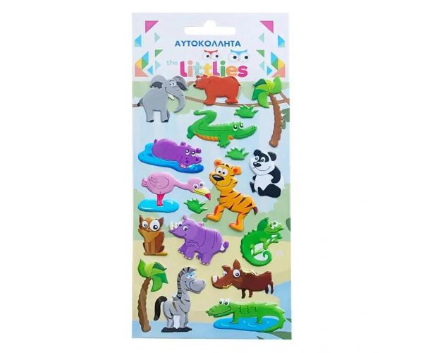 The Littlies: 3D pufasti naljepnice sa džunglaskim životinjama na listu 10x22cm
