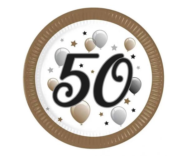 "50" év feliratos papírtányér 8db-os szett 23cm