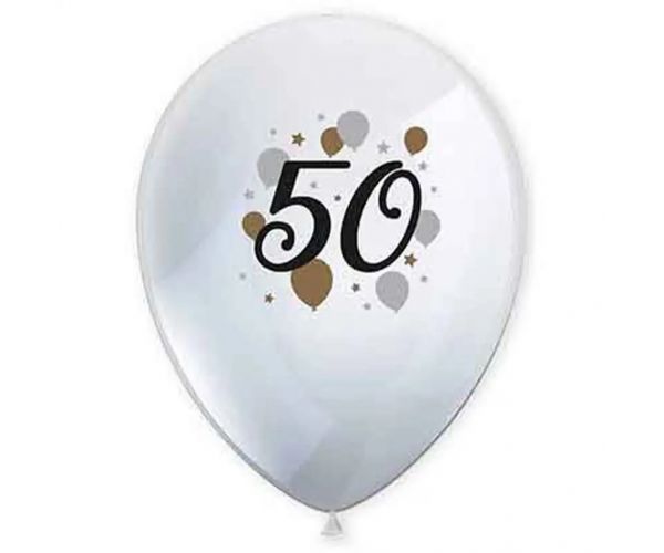 "50" év mintás latex lufi 6db-os szett