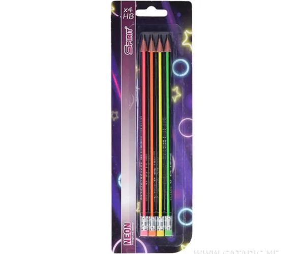 Spirit: Neon HB grafitne olovke sa gumicom 4kom