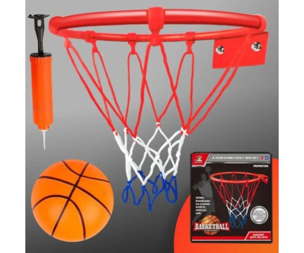 Set metalnih košarkaških prstenova s ​​mrežom u boji, loptom i pumpom, 24 cm