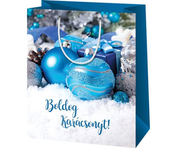 Sretan Božić! plava poklon vreća srednje veličine 18x10x23cm
