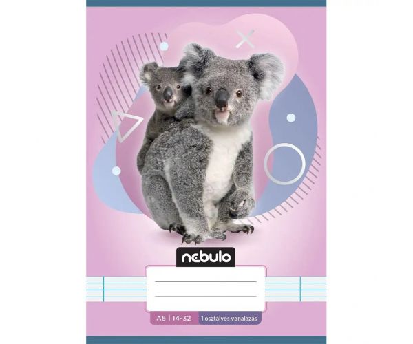 Nebulo: Spajalica bilježnica za 1. razred A5, 14-32, s linijama, s motivom životinja - Koala