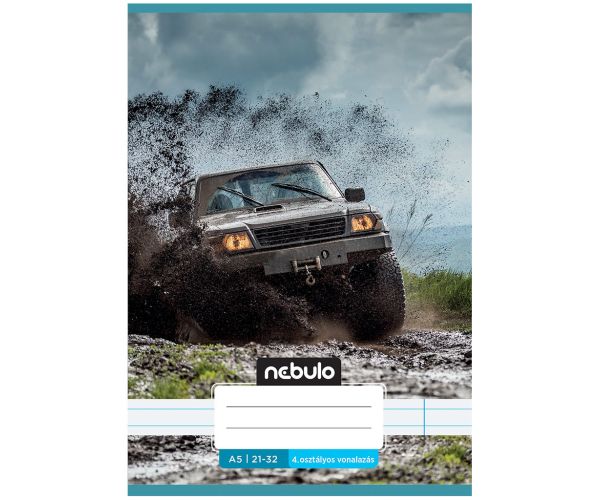 Nebulo: Spajalica bilježnica s crtama za 4. razred, s motivom off-road terenca, format A/5, 21-32