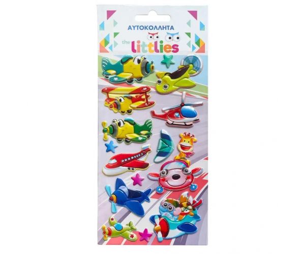 The Littlies: Set 3D pufastihova naljepnica s avionom 10x22cm na listu
