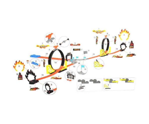 Power Track Set trkaćih staza od 37 dijelova s ​​petljom i 2 auta na povlačenje 1/64