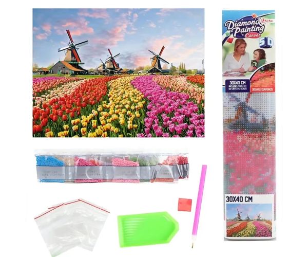 Set za slikanje dijamantima: Nizozemsko polje tulipana dijamantni set 30x40cm