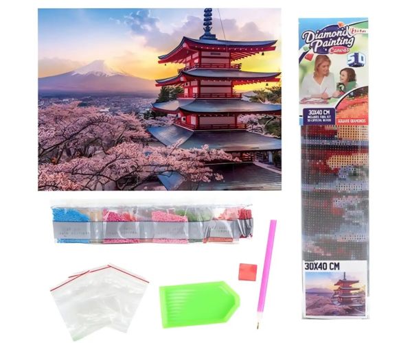 Dijamantni mozaik: Japanska pagoda dijamantna slika set 30x40cm