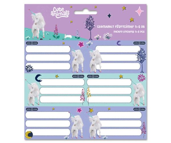 Ars Una: Cute Animals jednorog pakirani naljepnice za bilježnice 3x6 komada