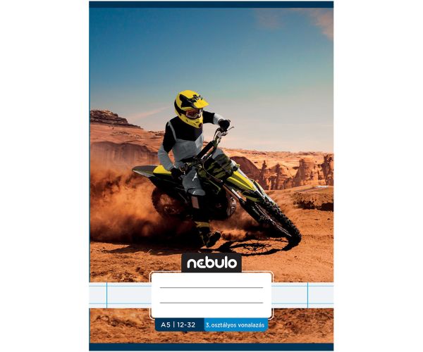 Nebulo: Uvezana bilježnica s crtama i uzorkom, za 3. razred, s motivom cross motociklista u pustinji, format A/5, 12-32