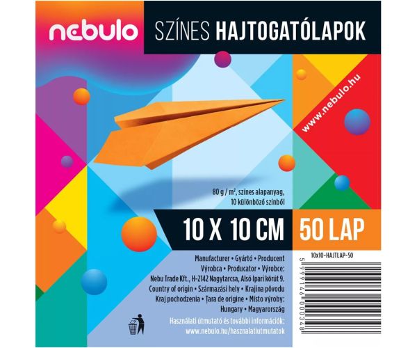 Nebulo: Šareni papir za presavijanje, 50 listova, 10x10 cm, 80g