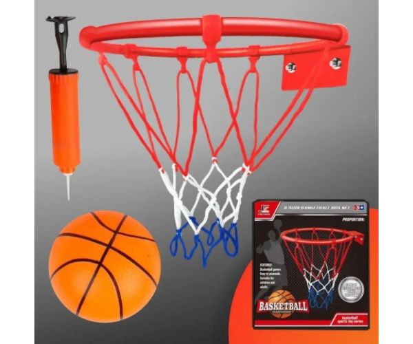 Set metalnih košarkaških prstenova s ​​mrežom u boji, loptom i pumpom, 22 cm