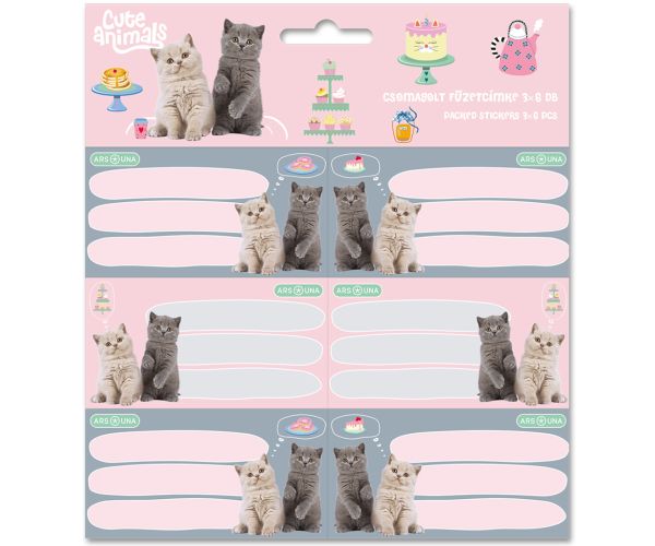 Ars Una: Cute Animals - Tea Party pakirane naljepnice za bilježnice s mačkama 3x6 kom.