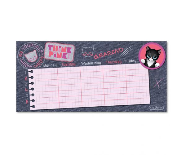 Ars Una: Think Pink - slatki raspored sati s mačkama na jednom listu, dvostran.
