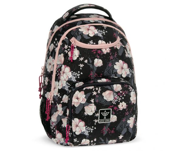 Ars Una: Flowery Black cvjetni AU-6 školska torba, ruksak 34x45x26cm