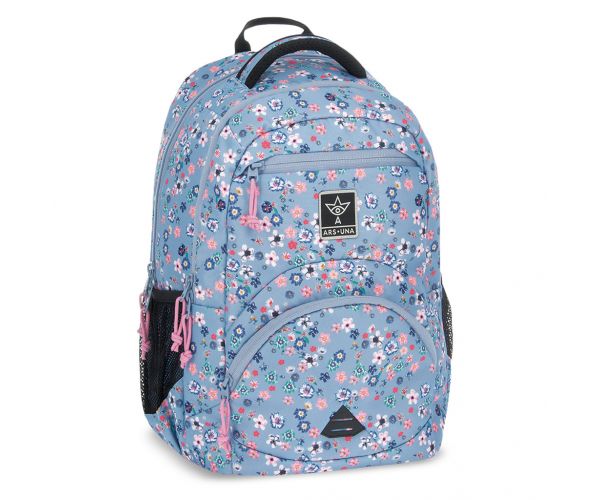 Ars Una: Pearl Blossom Blue cvjetni ergonomski školski ruksak, 33x45x24cm