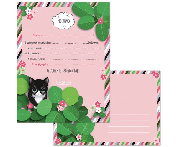 Ars Una Think Pink mačkaste pozivnice za zabavu s omotnicama, set od 10 komada