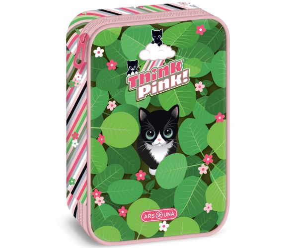 Ars Una: Think Pink višeslojna pernica s mačkom 15,5×22,5×4,5 cm