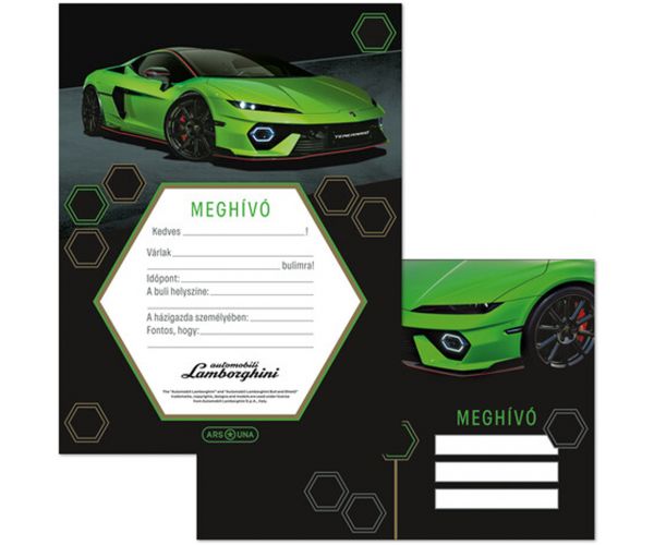 Ars Una: Zöld Lamborghini mintás 10db-os meghívó szett borítékkal