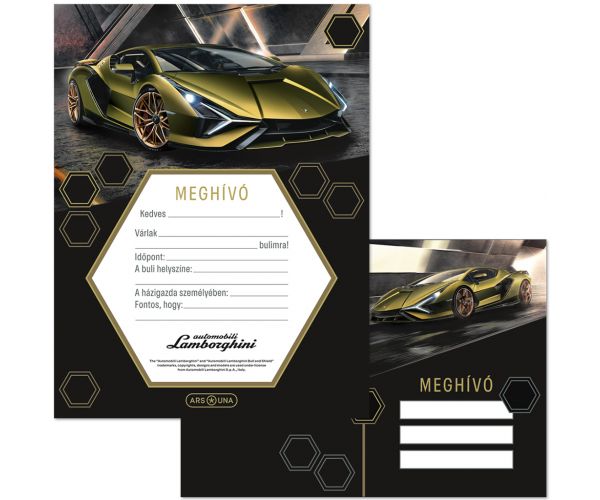 Ars Una: Sárga Lamborghini mintás 10db-os meghívó szett borítékkal
