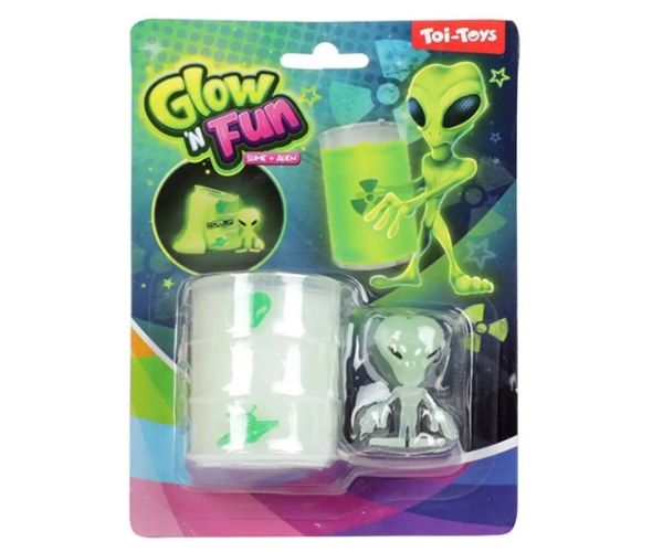 GlowN Fun Slime Alien: Fluorescentni slime trutnja u uljnoj bačvi s figurom vanzemaljca