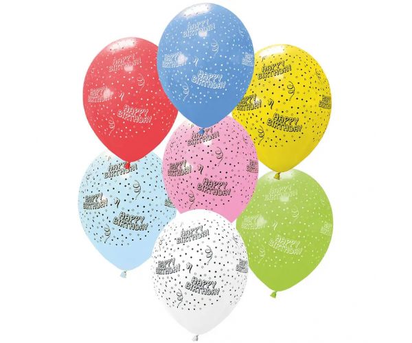 „Happy Birthday” feliratos, pöttyös lufik – 6 db-os szett