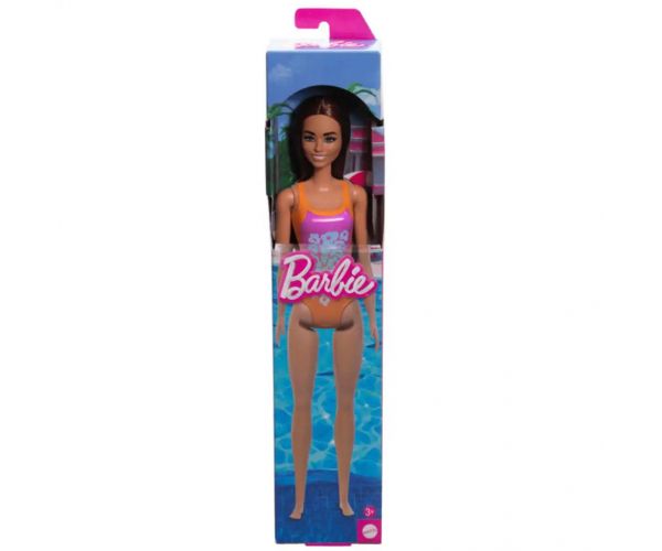 Barbie Beach baba lila színű, mintás fürdőruhában - Mattel