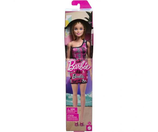 Barbie Chic szőke divatbaba rózsaszín, Barbie feliratú ruhában - Mattel