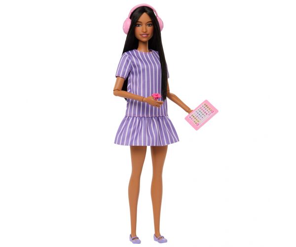 Barbie: Fashionista Prijateljice stilska modna lutka sa slušalicama u ljubičastoj haljini – Mattel