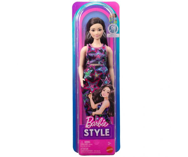Barbie Fashionista Barátnők stílusos divatbaba csillagmintás ruhában - Mattel