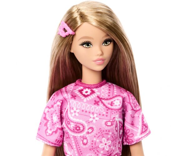 Barbie: Fashionista Prijateljice - stilska modna lutka u ružičastoj haljini s uzorkom marame - Mattel
