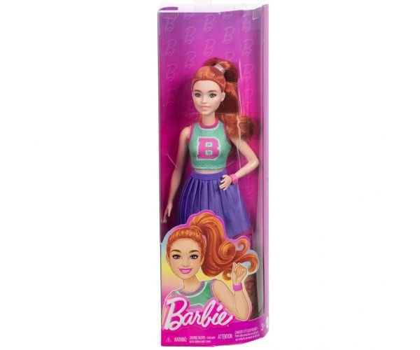 Barbie Fashionista stílusos baba vörös hajjal lila szoknyában - Mattel