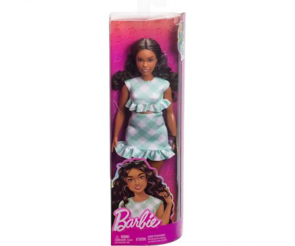 Barbie: Fashionista stílusos baba zöld-fehér kockás ruhában - Mattel