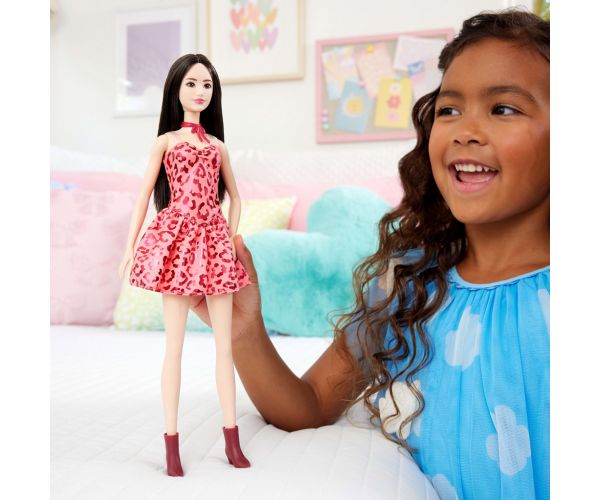 Barbie: Fashionista prijateljice smeđokosa stilska modna lutka u haljini s leopardovim uzorkom – Mattel